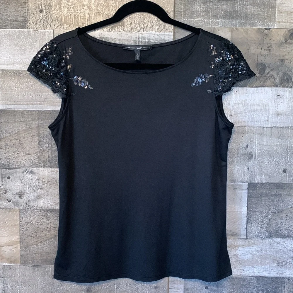 White House Black Market top with sequined cap sleeves - Picture 14 of 16